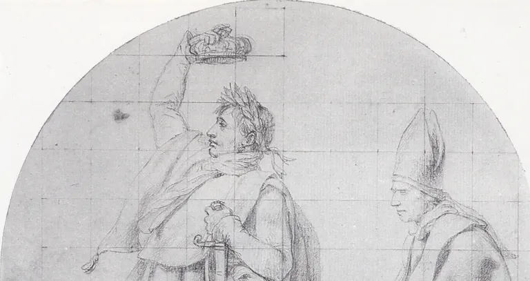 18th century etching of Napolean crowning himself